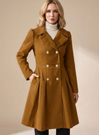 Women's Nipped-Waist Pleated Skirt Coat with Military Buttons