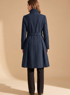 Women's Nipped-Waist Pleated Skirt Coat with Military Buttons