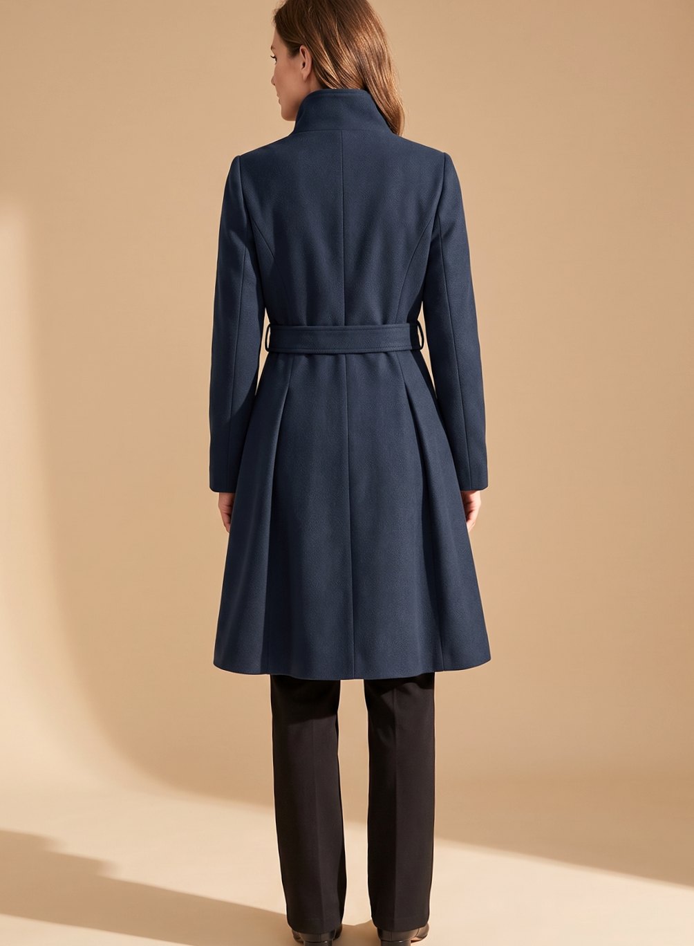 Women's Nipped-Waist Pleated Skirt Coat with Military Buttons