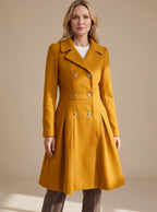 Women's Nipped-Waist Pleated Skirt Coat with Military Buttons