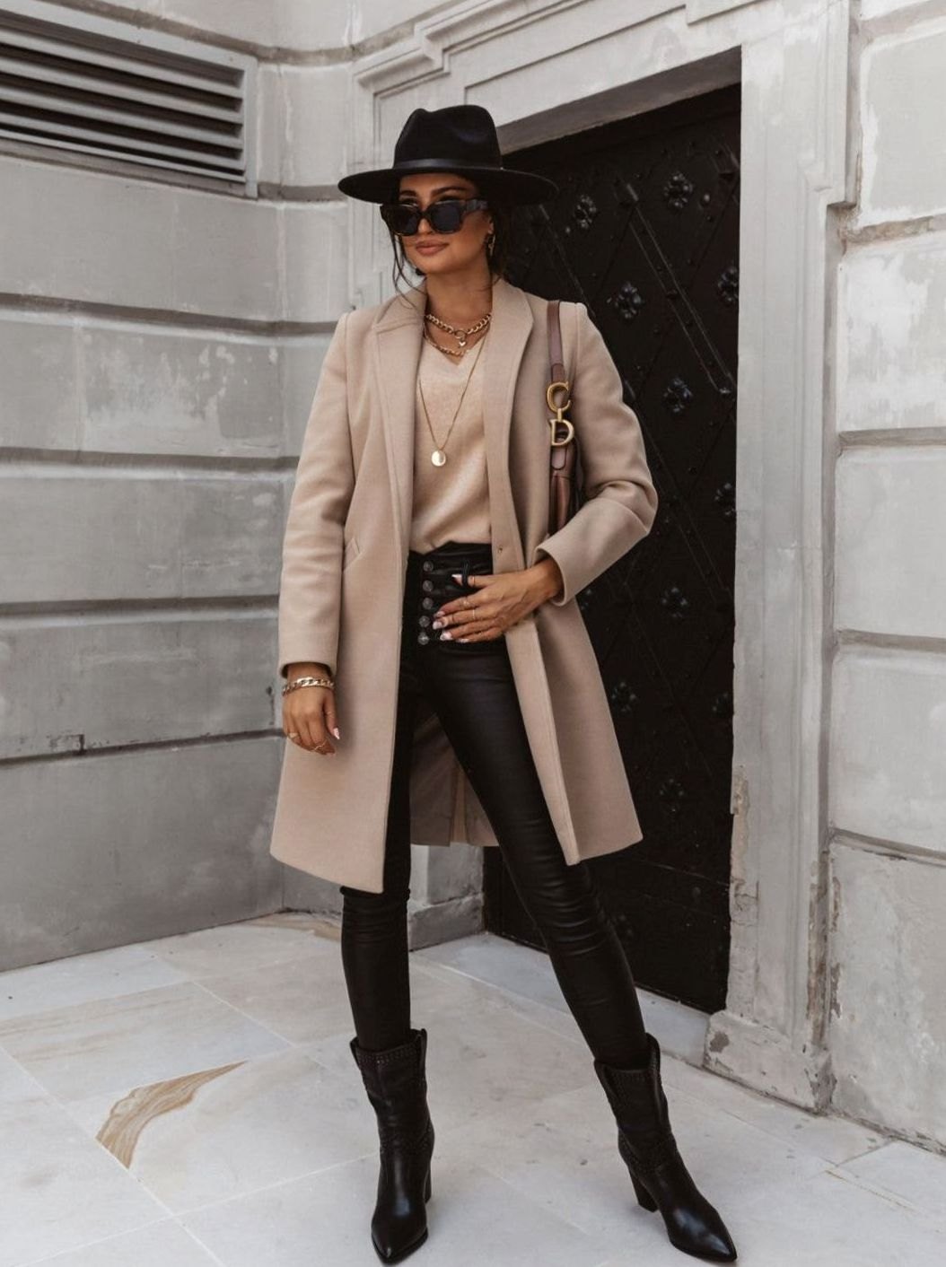 Women's Neat Tailored Knee-Length Coat for Office and Weekends - Apricot