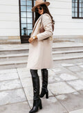 Women's Neat Tailored Knee-Length Coat for Office and Weekends - Beige
