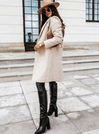 Women's Neat Tailored Knee-Length Coat for Office and Weekends - Beige