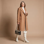 Women's Nipped-Waist Wool-Blend Coat with Double-Breasted Front
