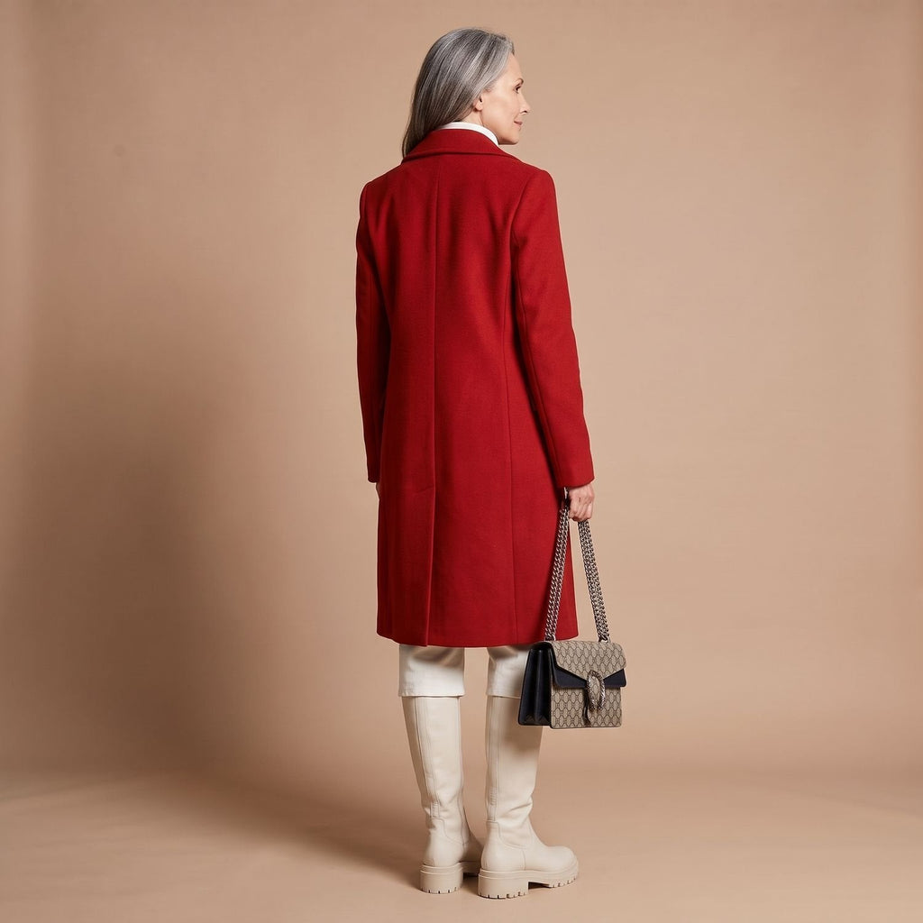 Women's Nipped-Waist Wool-Blend Coat with Double-Breasted Front