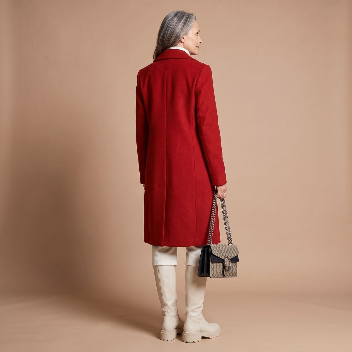 Women's Nipped-Waist Wool-Blend Coat with Double-Breasted Front