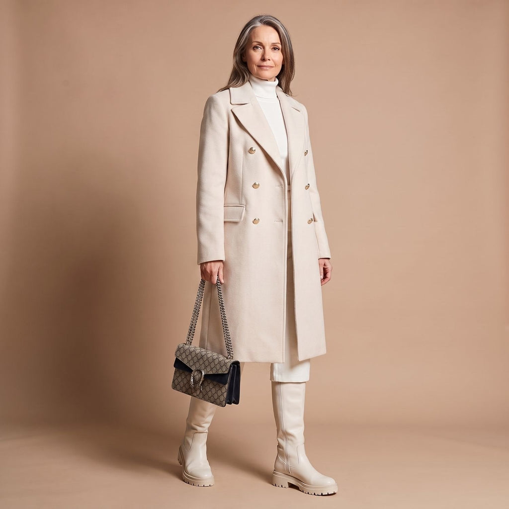 Women's Nipped-Waist Wool-Blend Coat with Double-Breasted Front