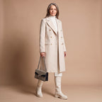 Women's Nipped-Waist Wool-Blend Coat with Double-Breasted Front