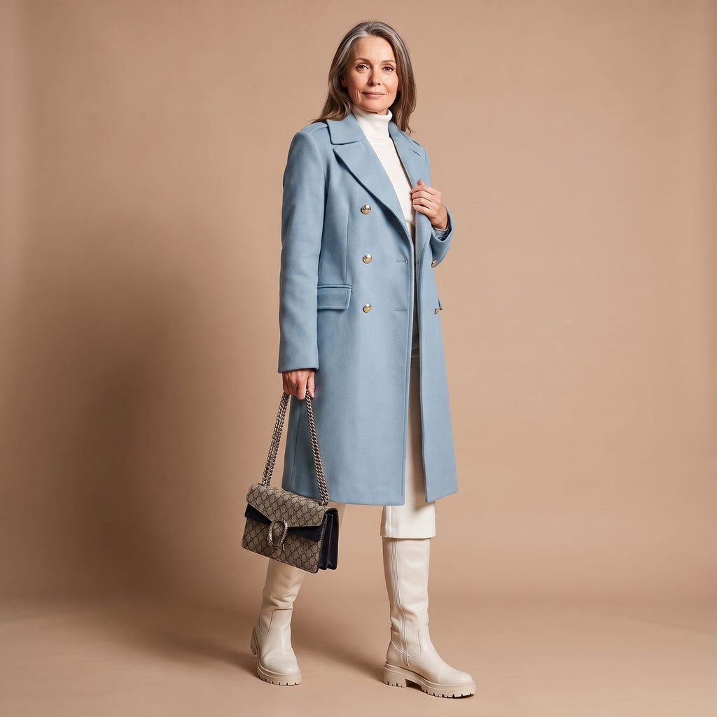 Women's Nipped-Waist Wool-Blend Coat with Double-Breasted Front