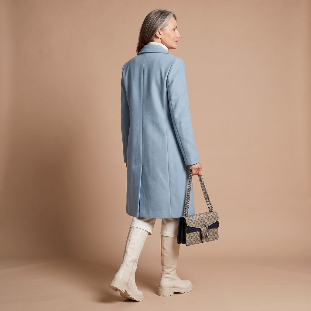 Women's Nipped-Waist Wool-Blend Coat with Double-Breasted Front