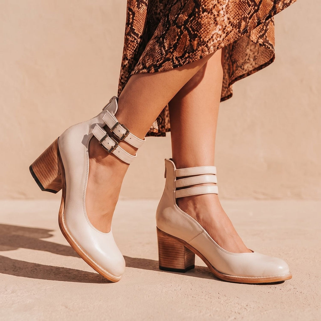 Women's Cushioned Double-Strap Boho Ankle Boots in Distressed Leather