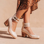 Women's Cushioned Double-Strap Boho Ankle Boots in Distressed Leather