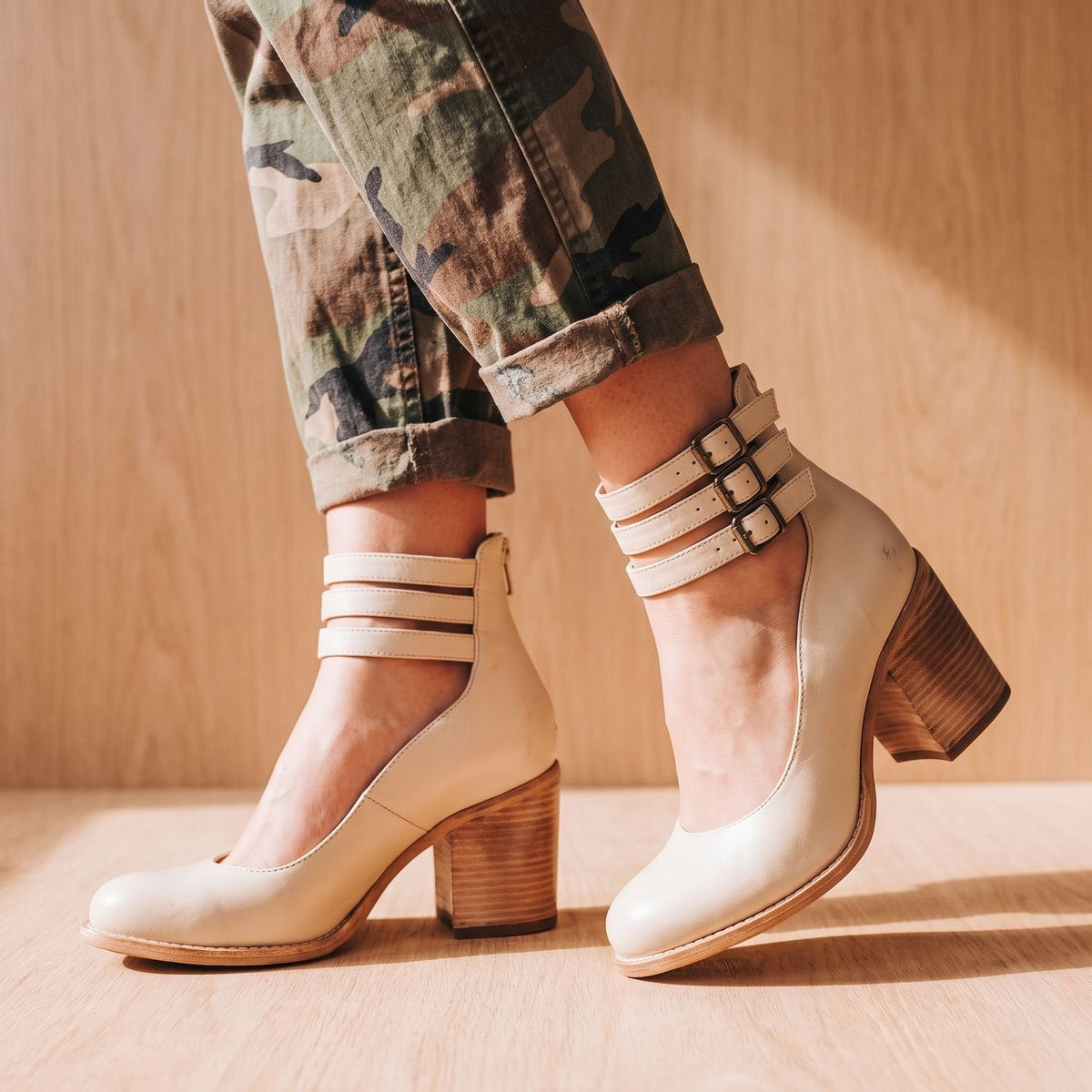 Women's Cushioned Double-Strap Boho Ankle Boots in Distressed Leather