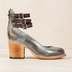 Women's Cushioned Double-Strap Boho Ankle Boots in Distressed Leather