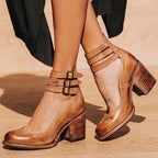Women's Cushioned Double-Strap Boho Ankle Boots in Distressed Leather - Brown
