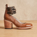 Women's Cushioned Double-Strap Boho Ankle Boots in Distressed Leather