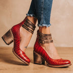 Women's Cushioned Double-Strap Boho Ankle Boots in Distressed Leather