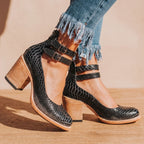 Women's Cushioned Double-Strap Boho Ankle Boots in Distressed Leather