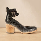 Women's Cushioned Double-Strap Boho Ankle Boots in Distressed Leather