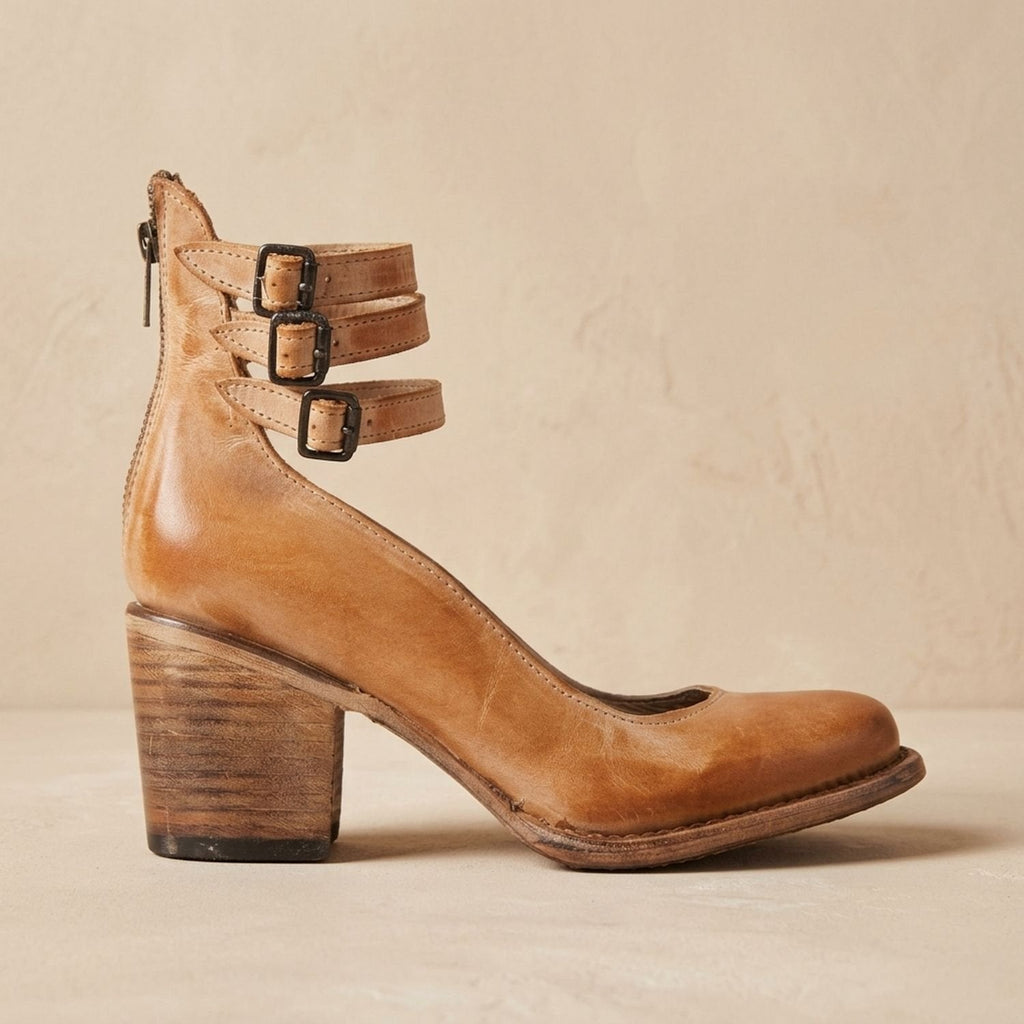 Women's Cushioned Double-Strap Boho Ankle Boots in Distressed Leather