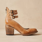 Women's Cushioned Double-Strap Boho Ankle Boots in Distressed Leather