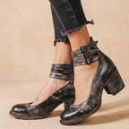 Women's Cushioned Double-Strap Boho Ankle Boots in Distressed Leather