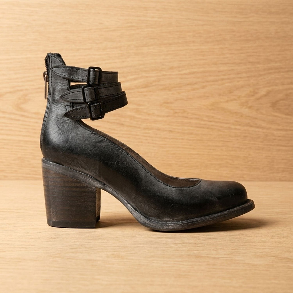 Women's Cushioned Double-Strap Boho Ankle Boots in Distressed Leather