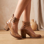 Women's Western Leather-Look Ankle Boots with Padded Footbed