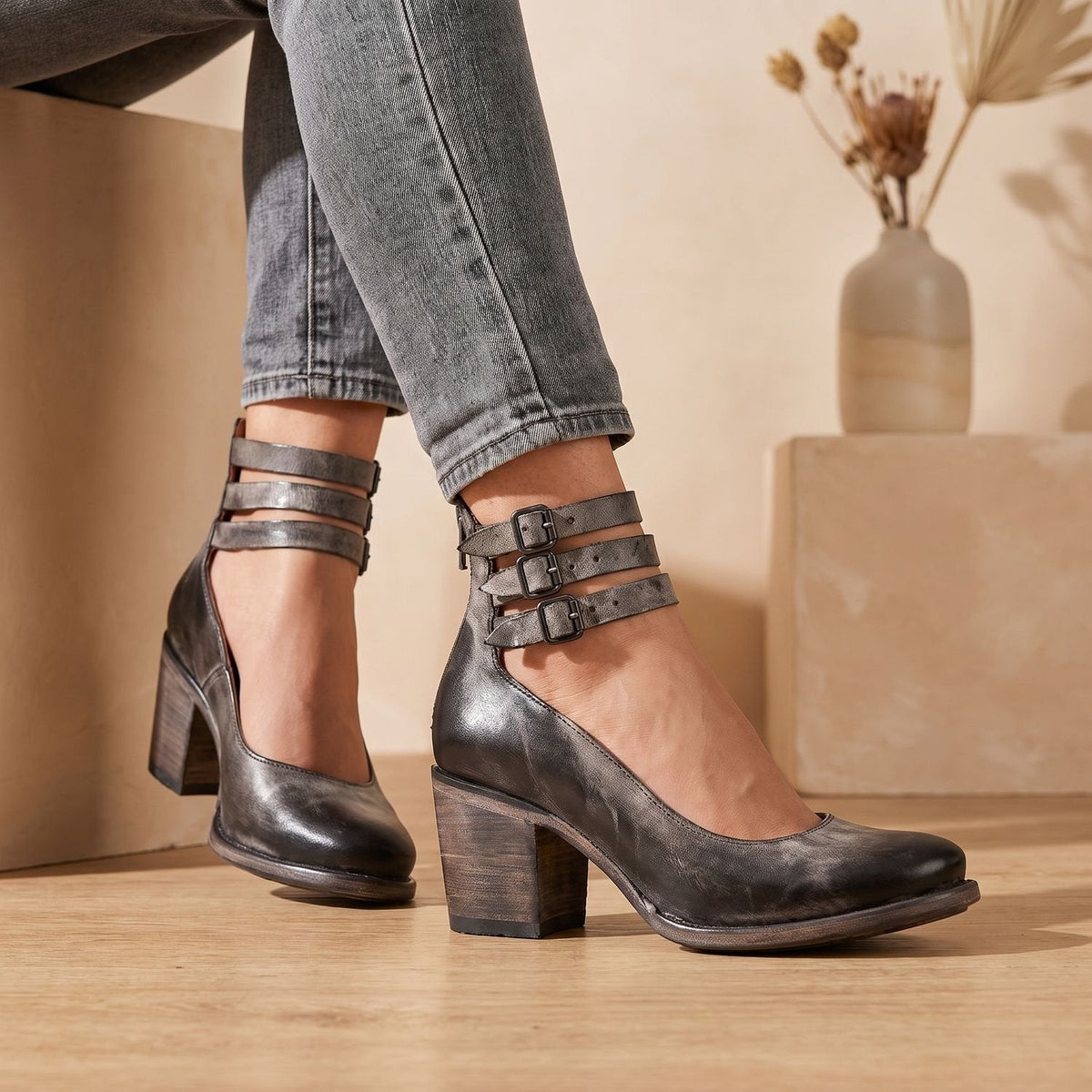 Women's Western Leather-Look Ankle Boots with Padded Footbed