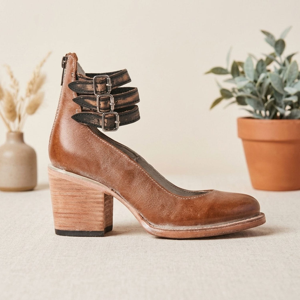 Women's Western Leather-Look Ankle Boots with Padded Footbed
