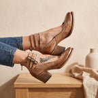 Women's Western Leather-Look Ankle Boots with Padded Footbed
