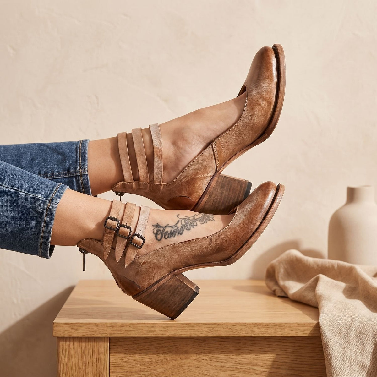 Women's Western Leather-Look Ankle Boots with Padded Footbed