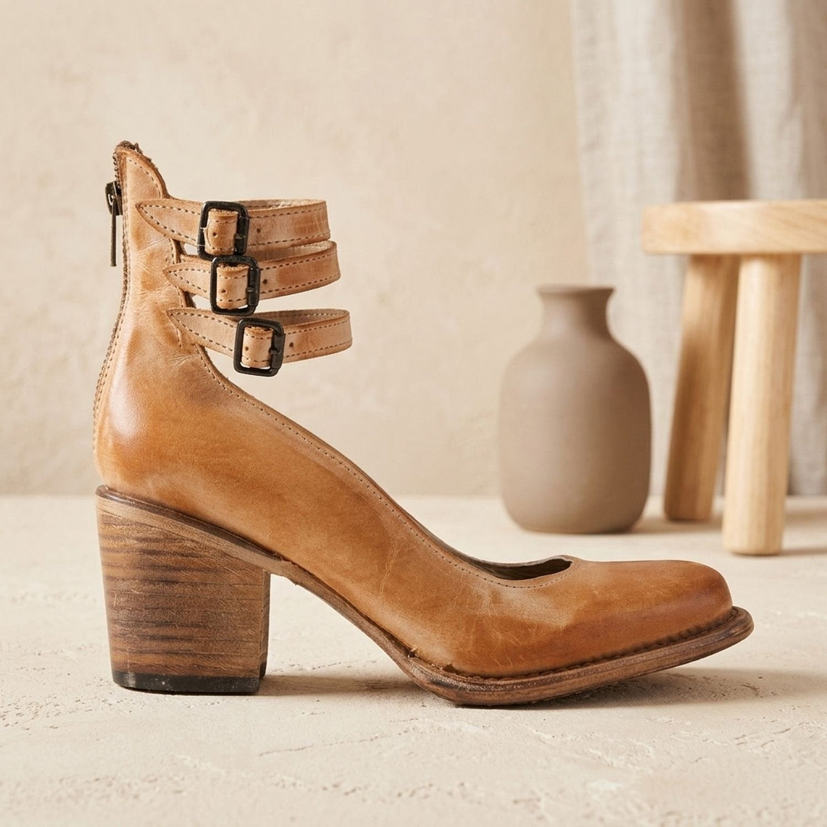 Women's Western Leather-Look Ankle Boots with Padded Footbed