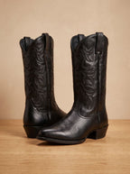 Women's Mid-Calf Western Boots with Tonal Embroidery and Block Heel
