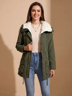 Women's Machine-Washable Insulated Coat with Drawstring Waist
