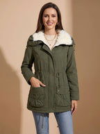 Women's Machine-Washable Insulated Coat with Drawstring Waist