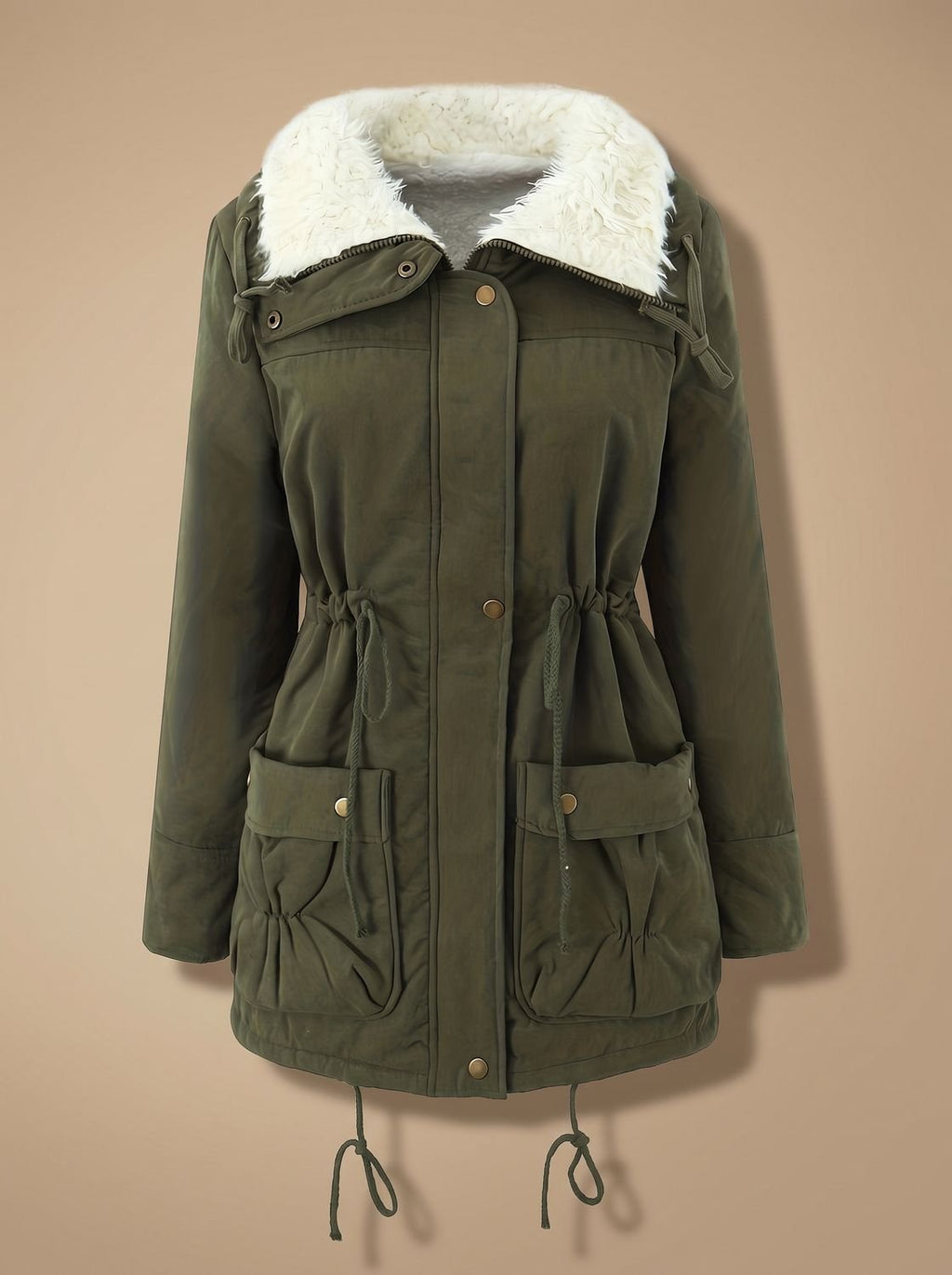 Women's Machine-Washable Insulated Coat with Drawstring Waist