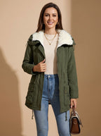 Women's Machine-Washable Insulated Coat with Drawstring Waist