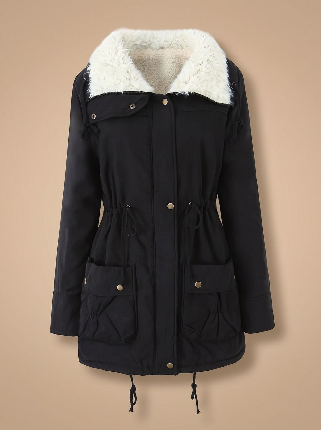 Women's Machine-Washable Insulated Coat with Drawstring Waist