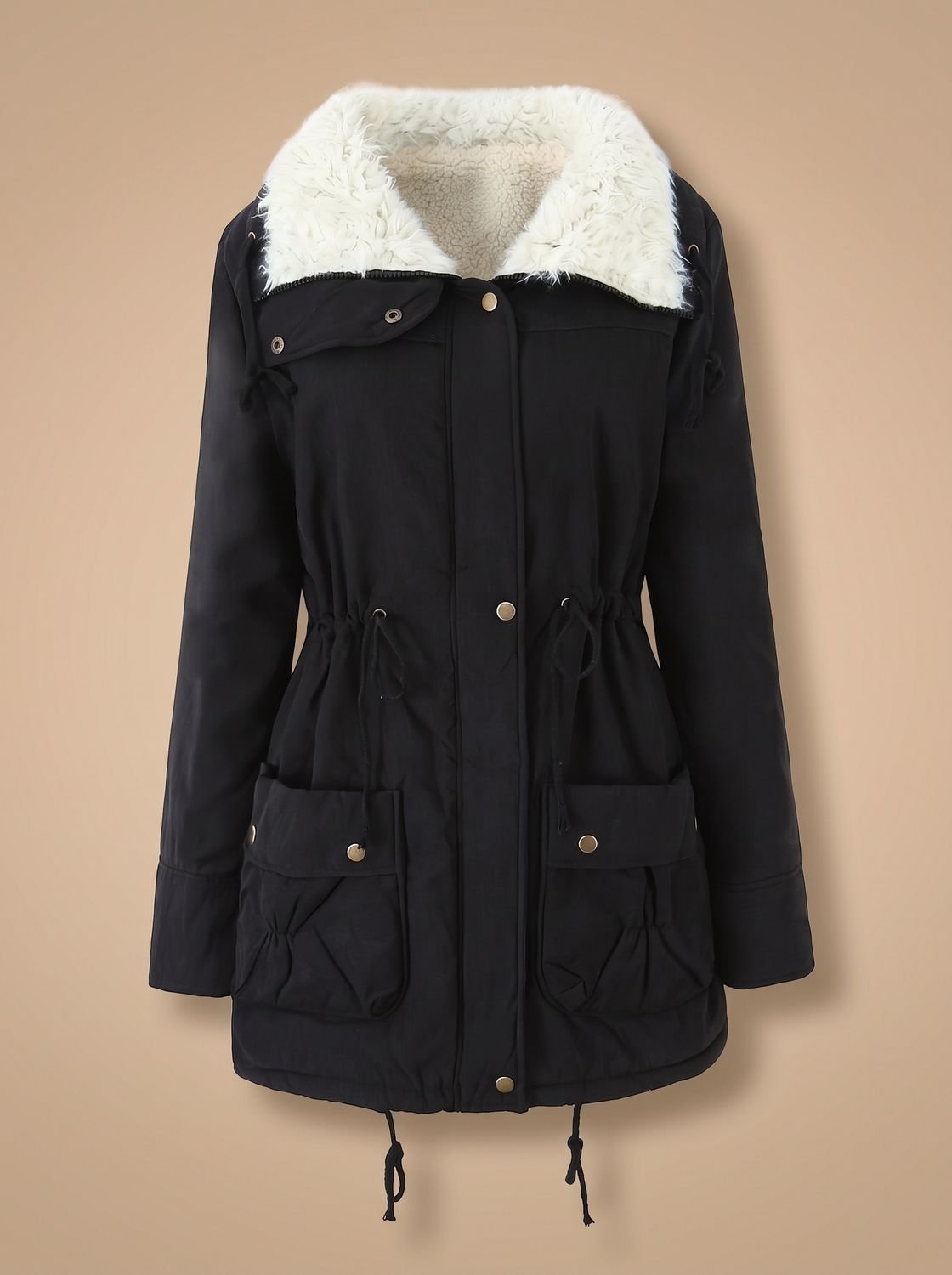 Women's Machine-Washable Insulated Coat with Drawstring Waist