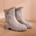 Women's Snow-Ready Deep-Tread Boots with Faux Fur Collar - Apricot