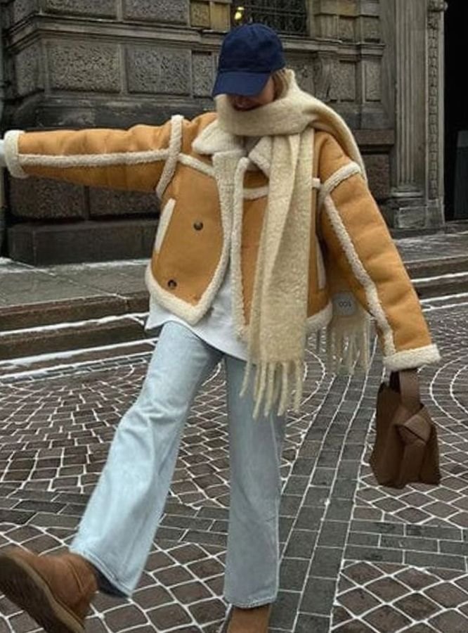 Women's Wide-Lapel Sherpa-Lined Cropped Faux Leather Jacket