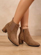 Women's Minimal Side-Zip Ankle Boots with Wide Block Heel