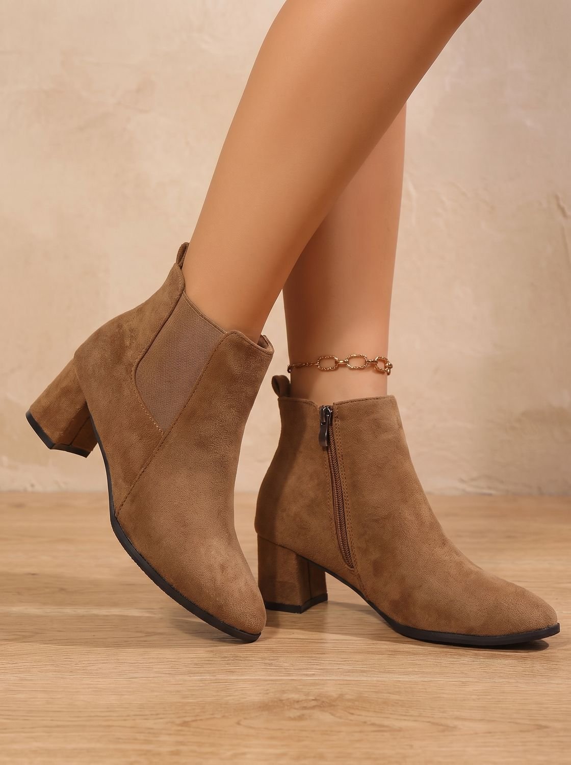 Women's Minimal Side-Zip Ankle Boots with Wide Block Heel