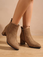 Women's Minimal Side-Zip Ankle Boots with Wide Block Heel