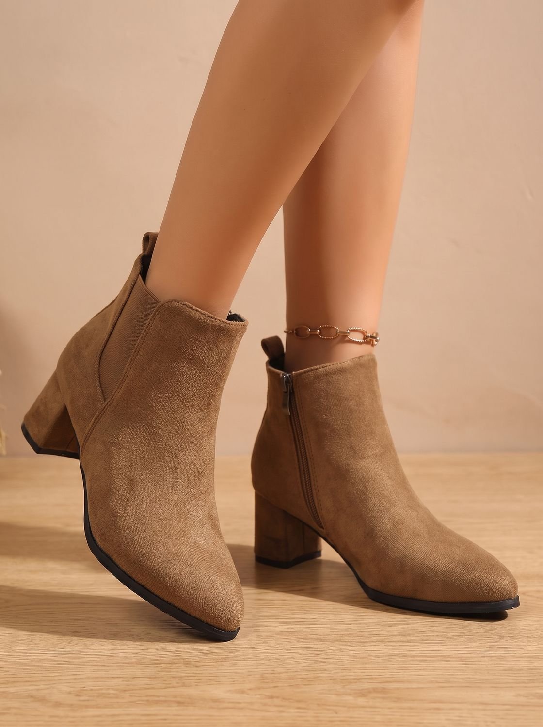 Women's Minimal Side-Zip Ankle Boots with Wide Block Heel