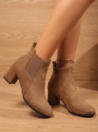 Women's Minimal Side-Zip Ankle Boots with Wide Block Heel