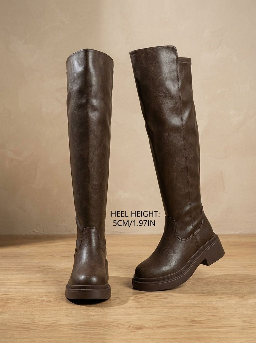 Women's Heel-Free Over-the-Knee Boots with Chunky Sole and Side Zip