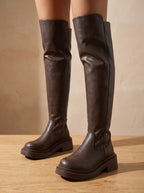 Women's Heel-Free Over-the-Knee Boots with Chunky Sole and Side Zip