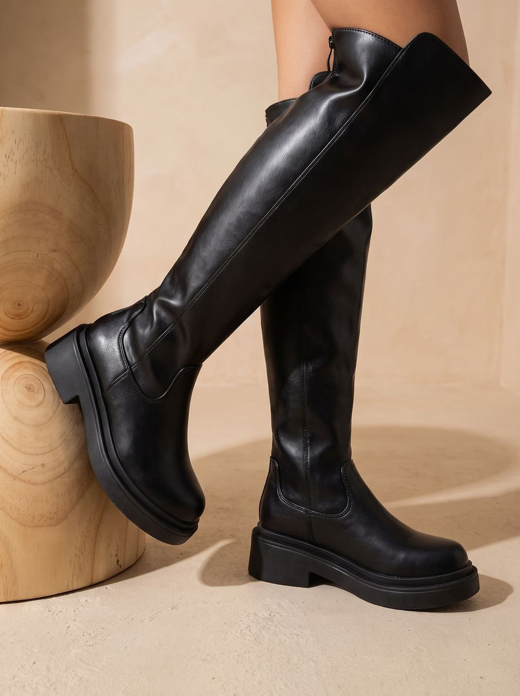 Women's Heel-Free Over-the-Knee Boots with Chunky Sole and Side Zip